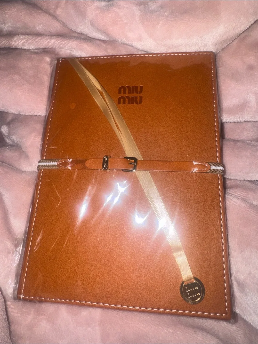 Miu Miu Cognac Leather Belt-Closure Notebook new